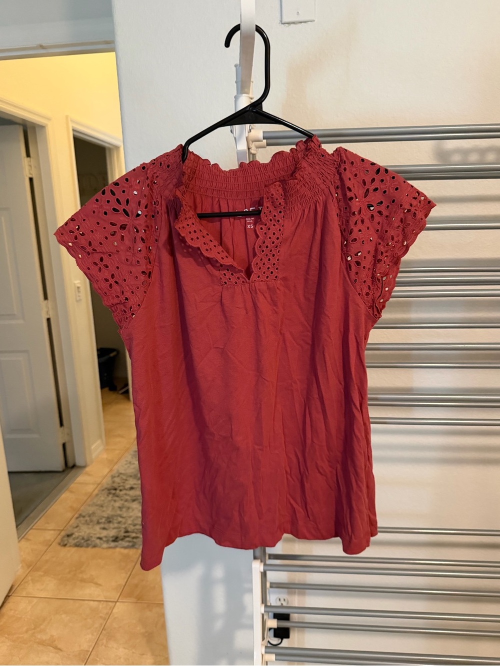 LOFT Rust Colored Tunic with Decorative Sleeves and Neck